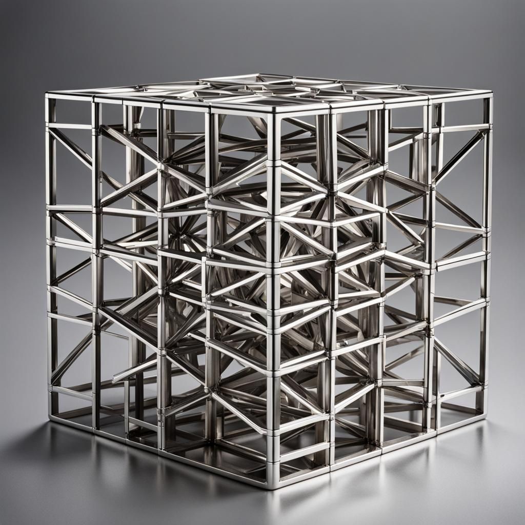 Silver Metal Cube with Vertex Cubes