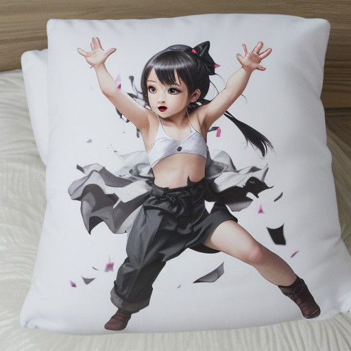 Playful Anime Pillow Fight Scene in Pastel Colors