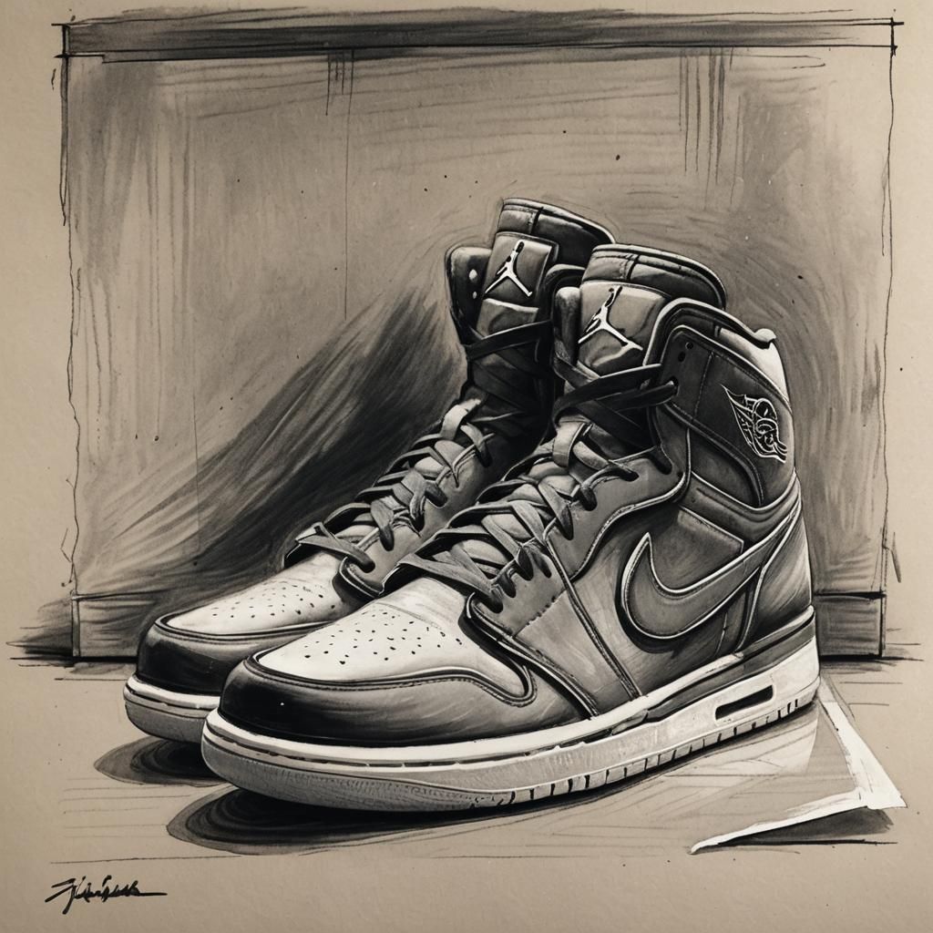 Air Jordans: Charcoal Sketch on White Paper