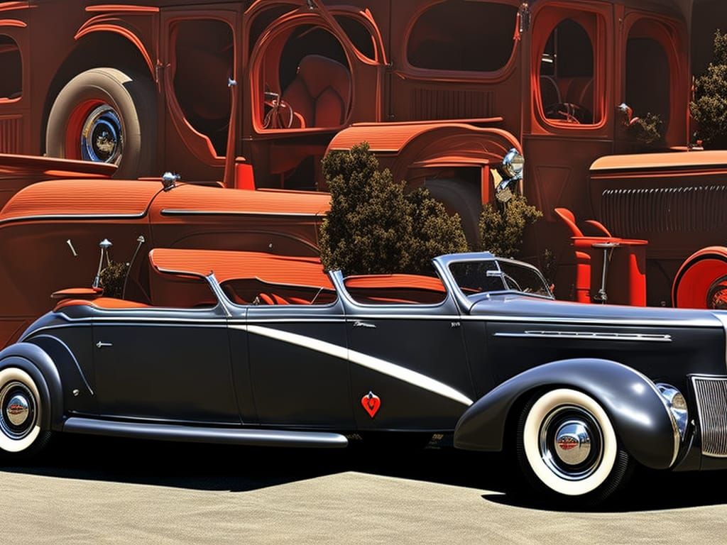 Vintage Roadster with Flames in Film Noir Style