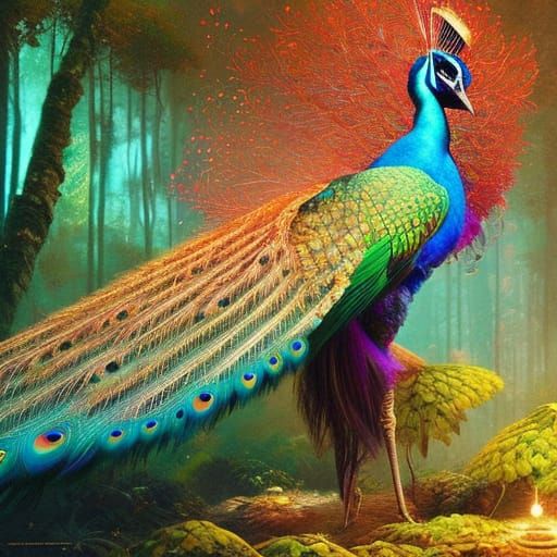 Luminescent Peacock Displaying Colorful Feathers