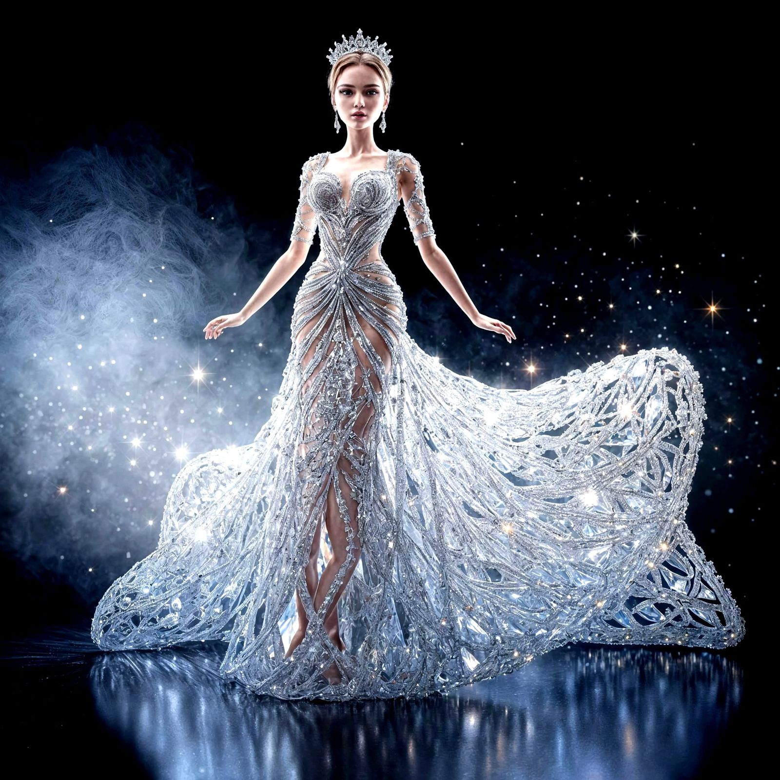 Crystal Glass Evening Gown on Porcelain Doll