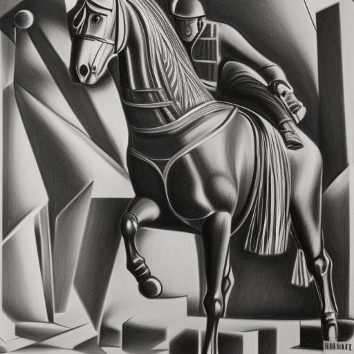 Trojan Horse in Hyperdetailed Charcoal Drawing Style