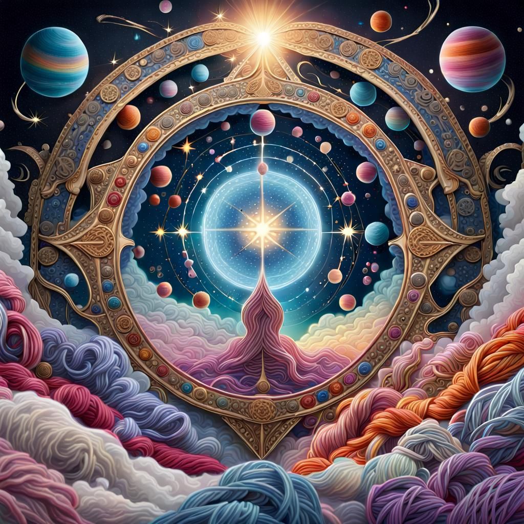 Yarn Universe: A Celestial Mixed Media Illustration