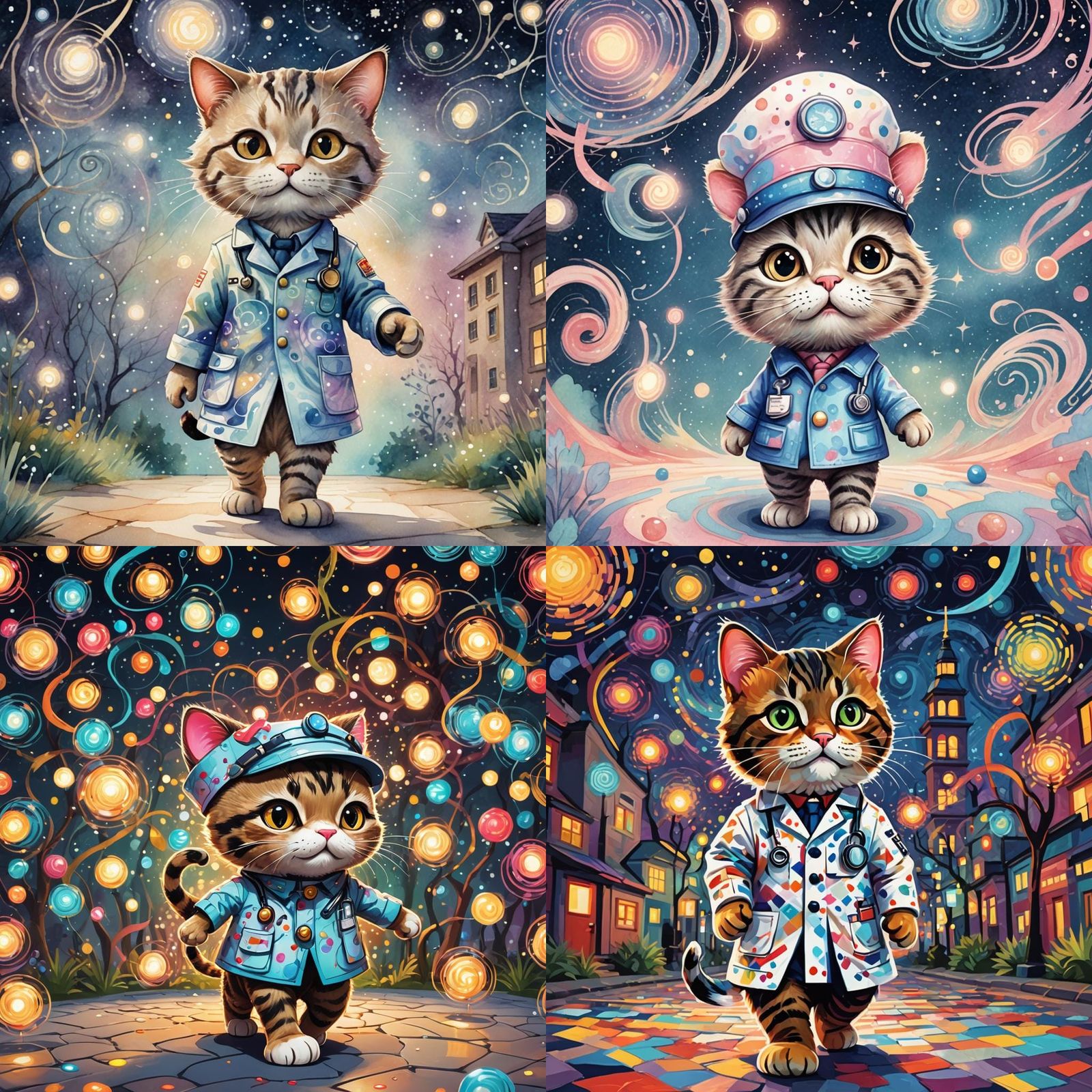 Doctor Cat Bobblehead with Swirling Background