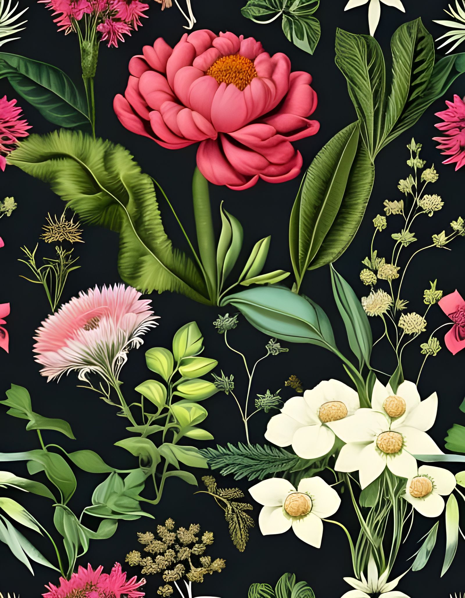 Renaissance Botanical Pattern on Dark Background