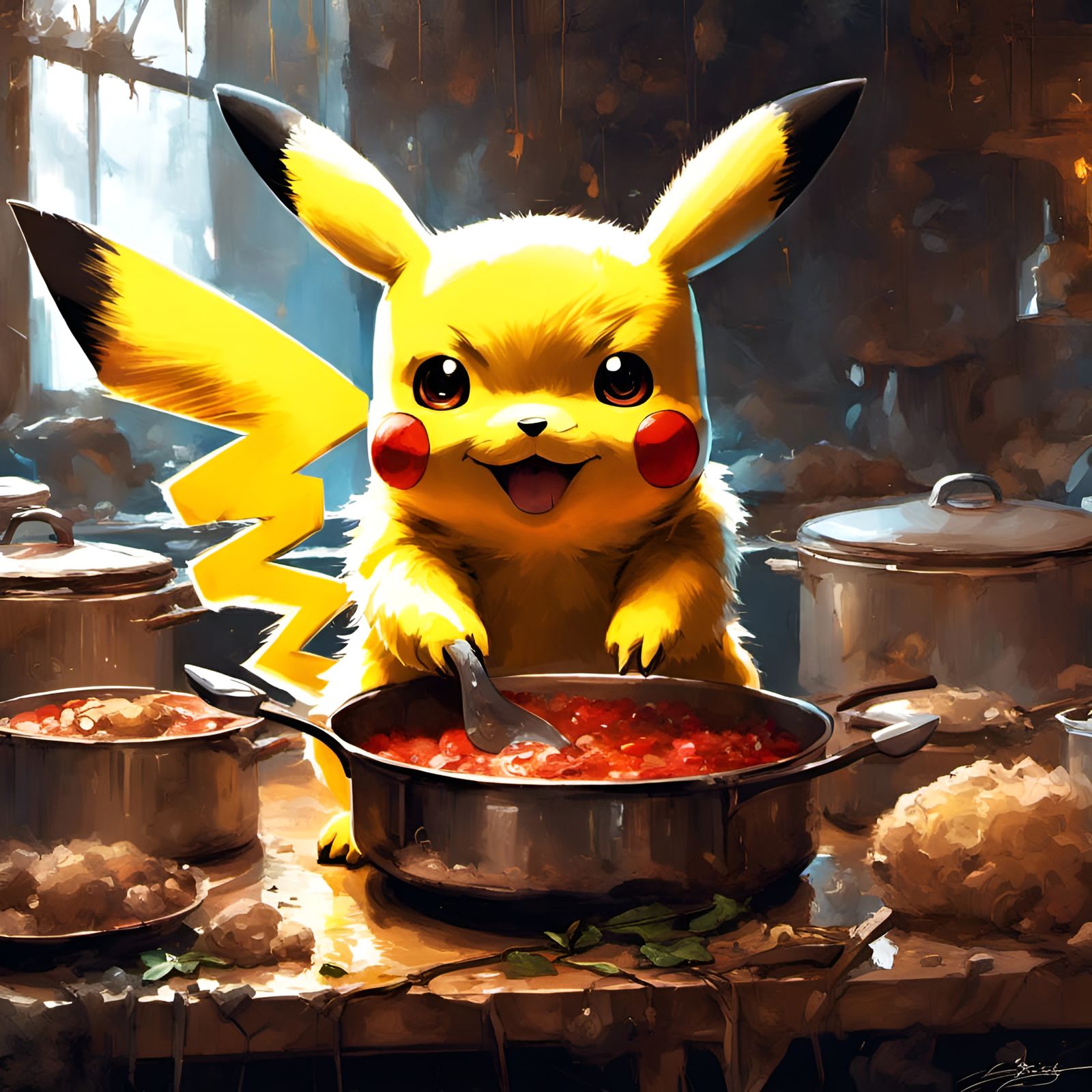 Adorable Pikachu Cooking Stew: 3D Digital Art