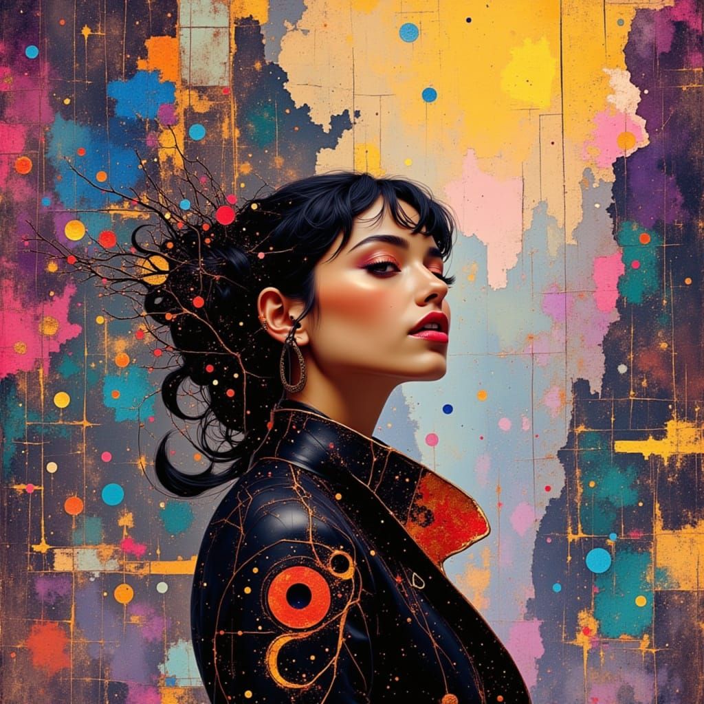 Retro-Futuristic Goddess in a Psychedelic Cityscape