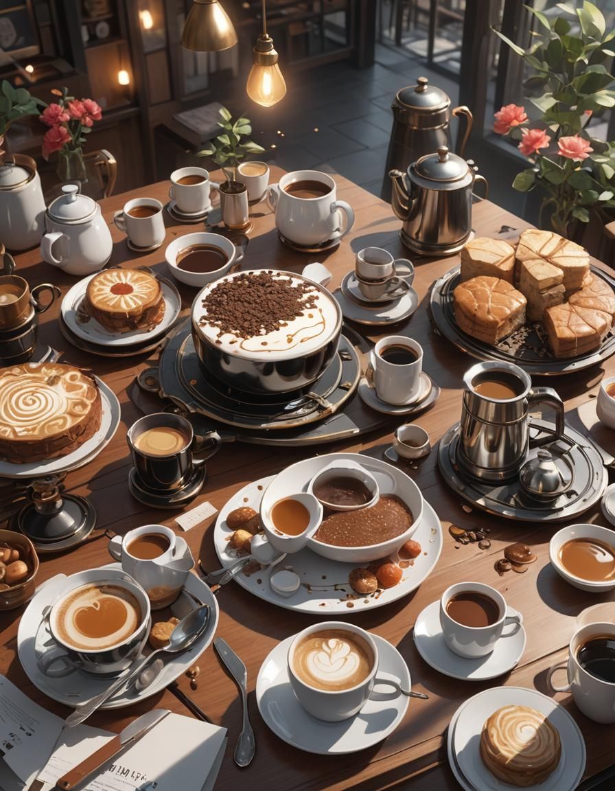 Detailed 3D Anime Breakfast Table Art