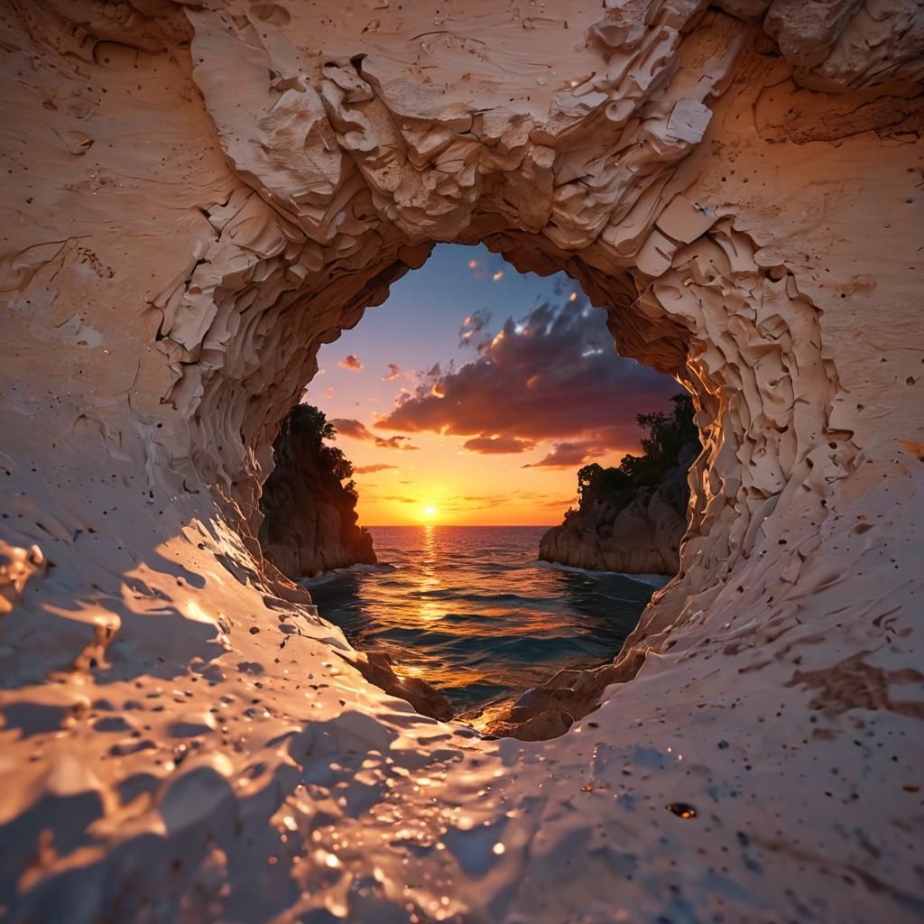 Paradise Sunset View Through a Hole