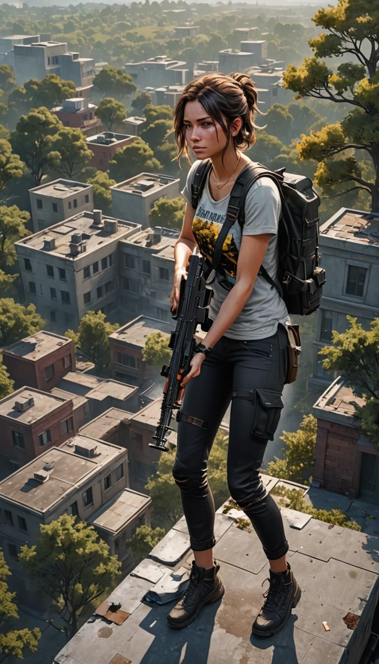 Rooftop Warrior: Digital Portrait in Contemporary Style