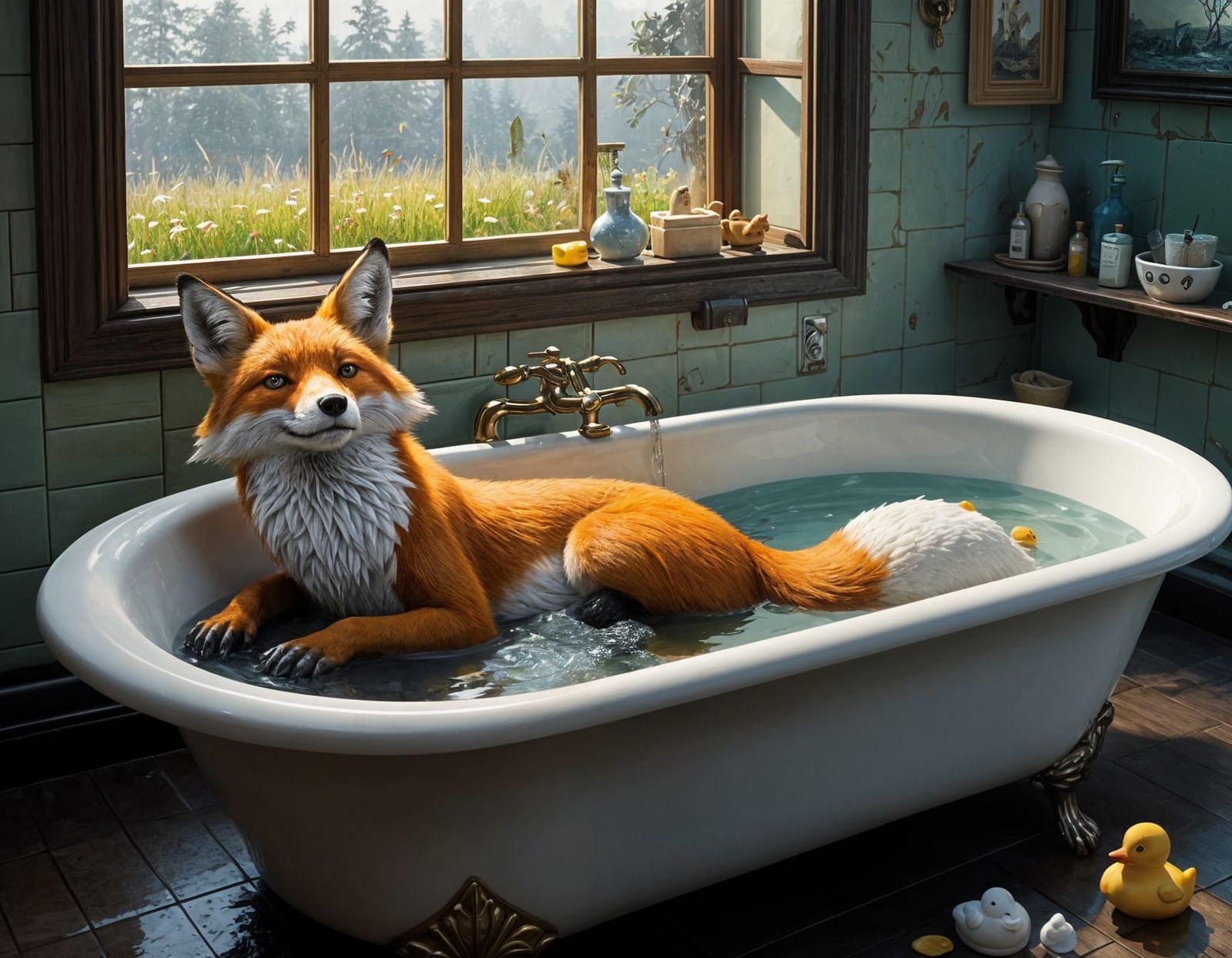 Fox in Bathtub: Concept Art Masterpiece