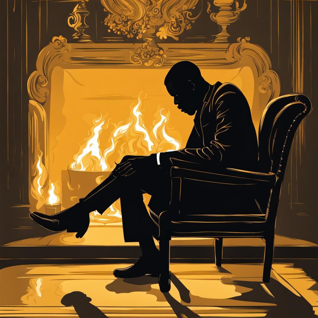 Black Man Silhouette with Gold Jewelry in Jazz Art