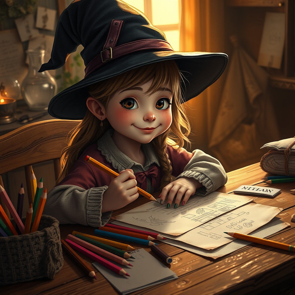 Charming Witch Girl Drawing in Fantasy Concept Art Style