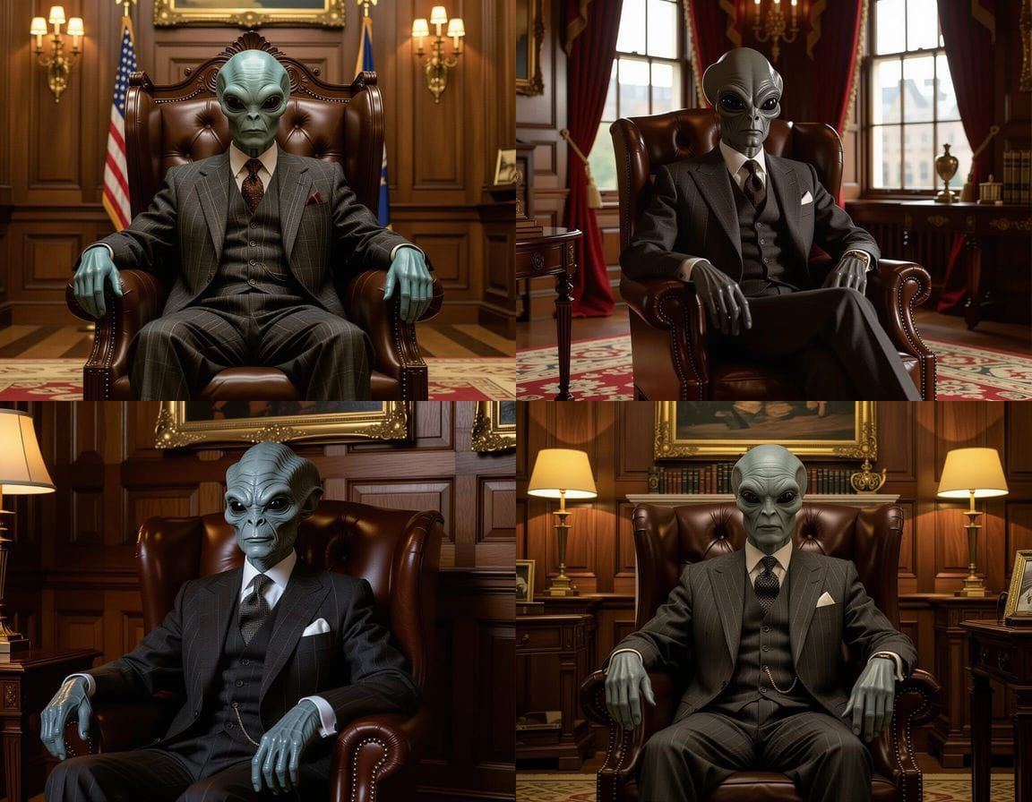 Grey Alien in Downing Street Office, Rembrandt Style