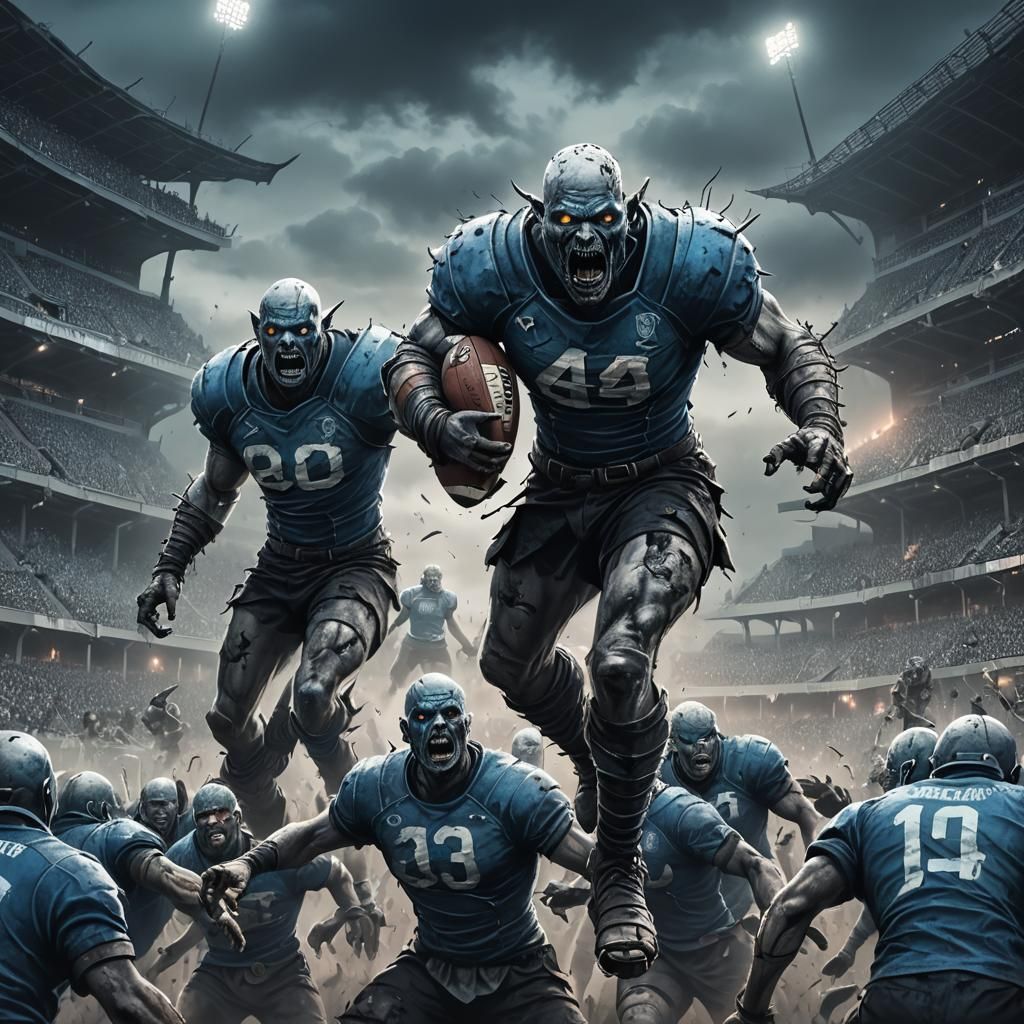 Undead Rugby Players in Dark Fantasy Style