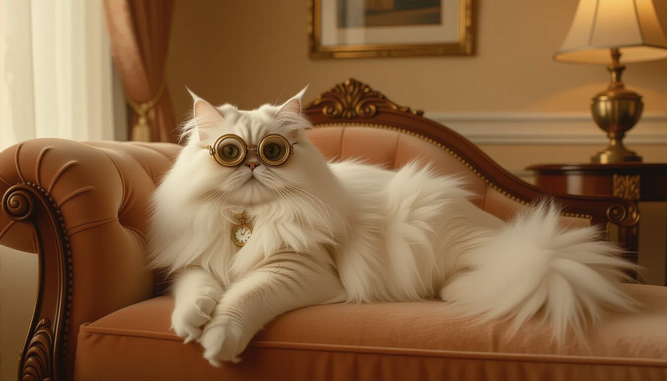 Steampunk Persian Cat in Rockwell Style, 8k