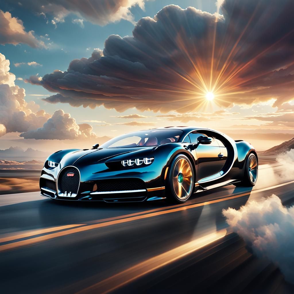 Bugatti Chiron Drives Through Clouds in Digital Art