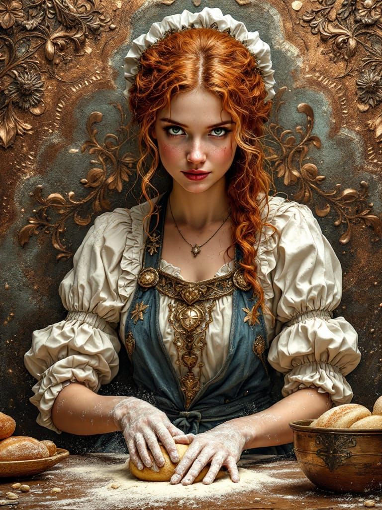 Luminous Copper Relief of 1500s Baker with Bread Dough