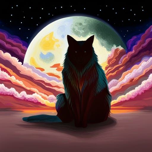 Wolf Shadow Behind Cat, Graffiti Art Style