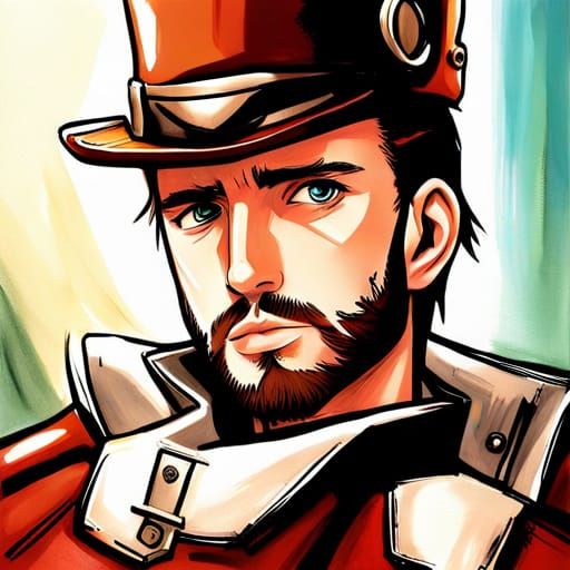 Steampunk Anime Superhero in Acrylic and Oil