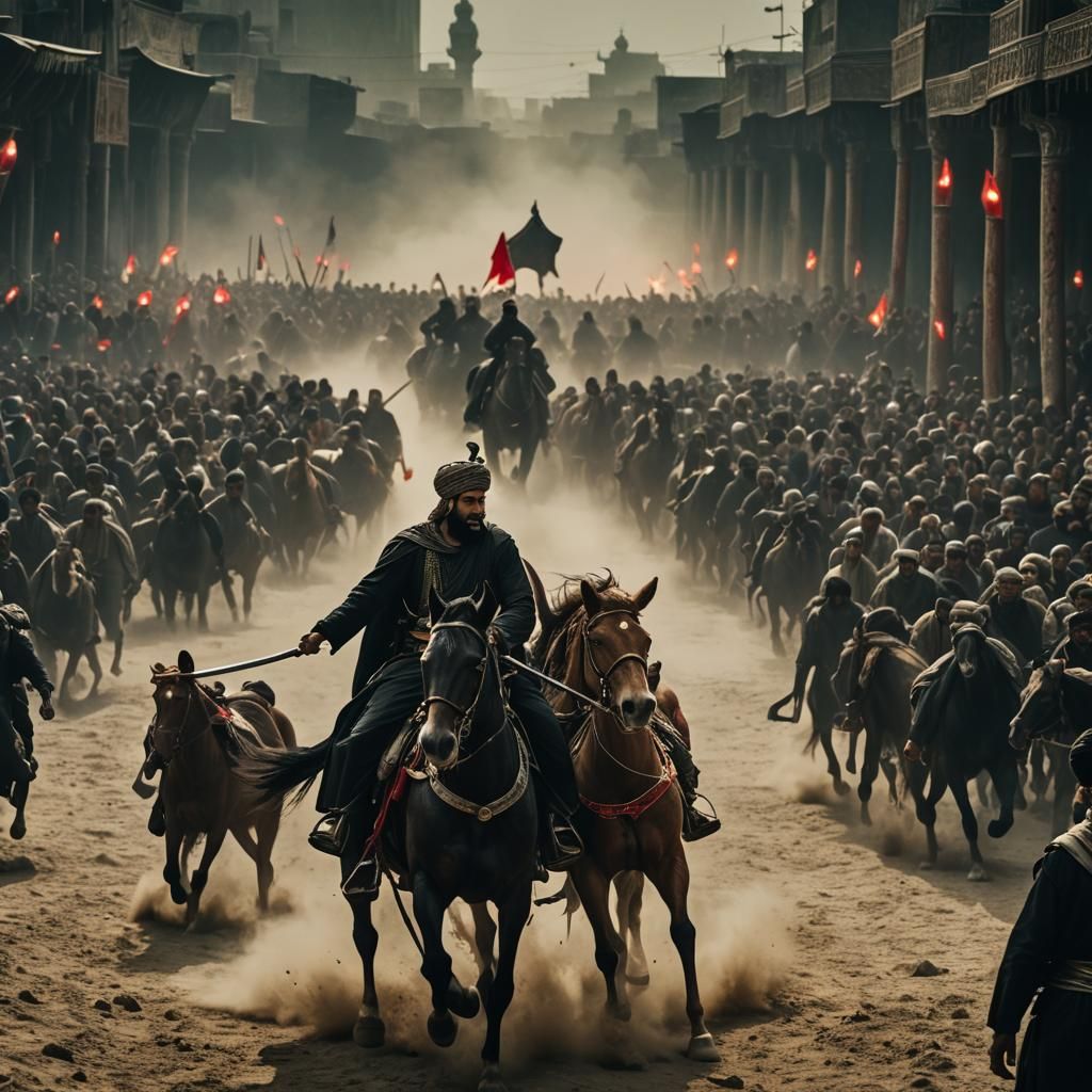 Imam Hussain in Karbala War: Cinematic Film Still