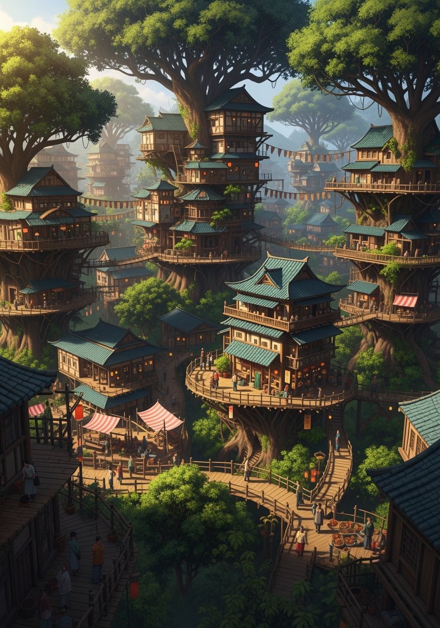 Medieval Kowloon Treehouse Cityscape
