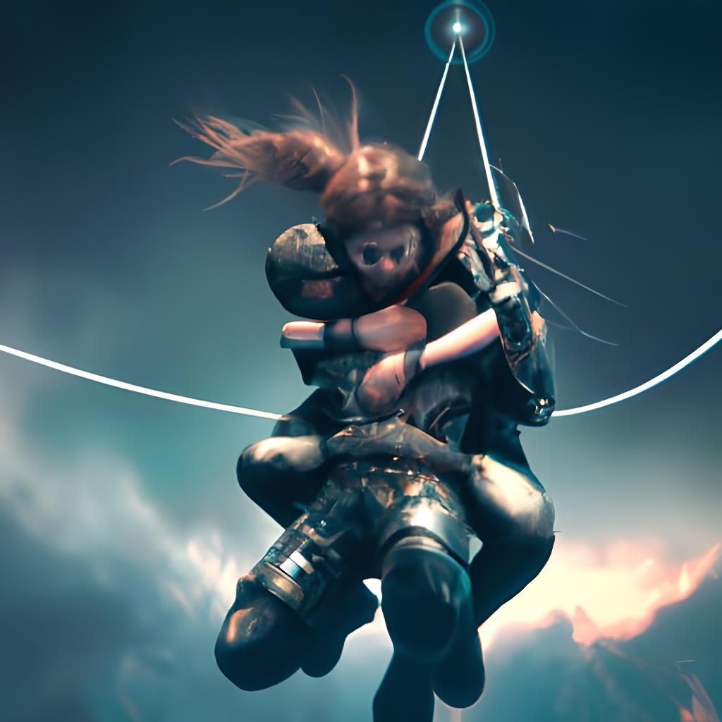 Cyberpunk Rescue: Boy Catches Girl in Mid-Air
