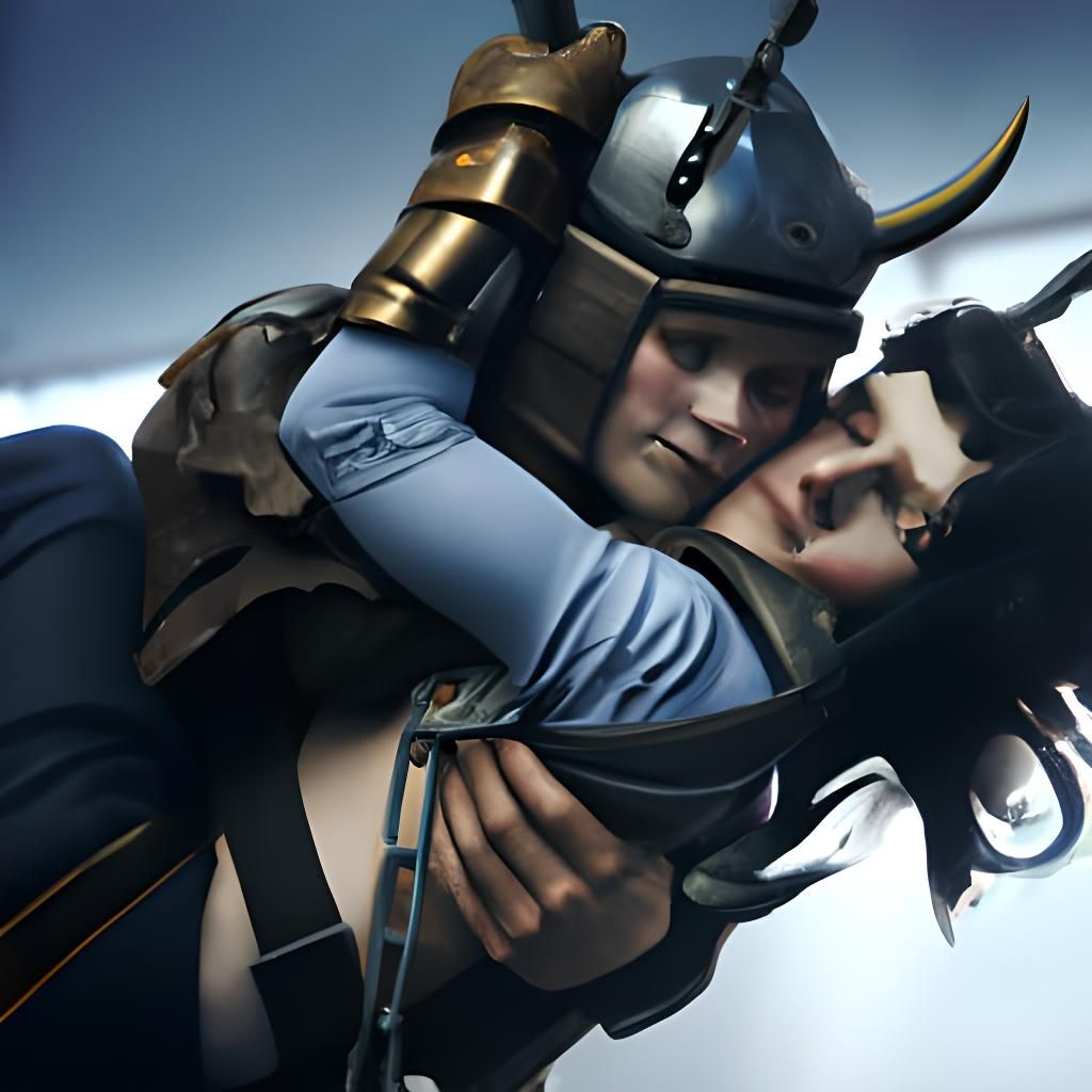 Cyberpunk Hero Saves Girl in Dystopian Cityscape