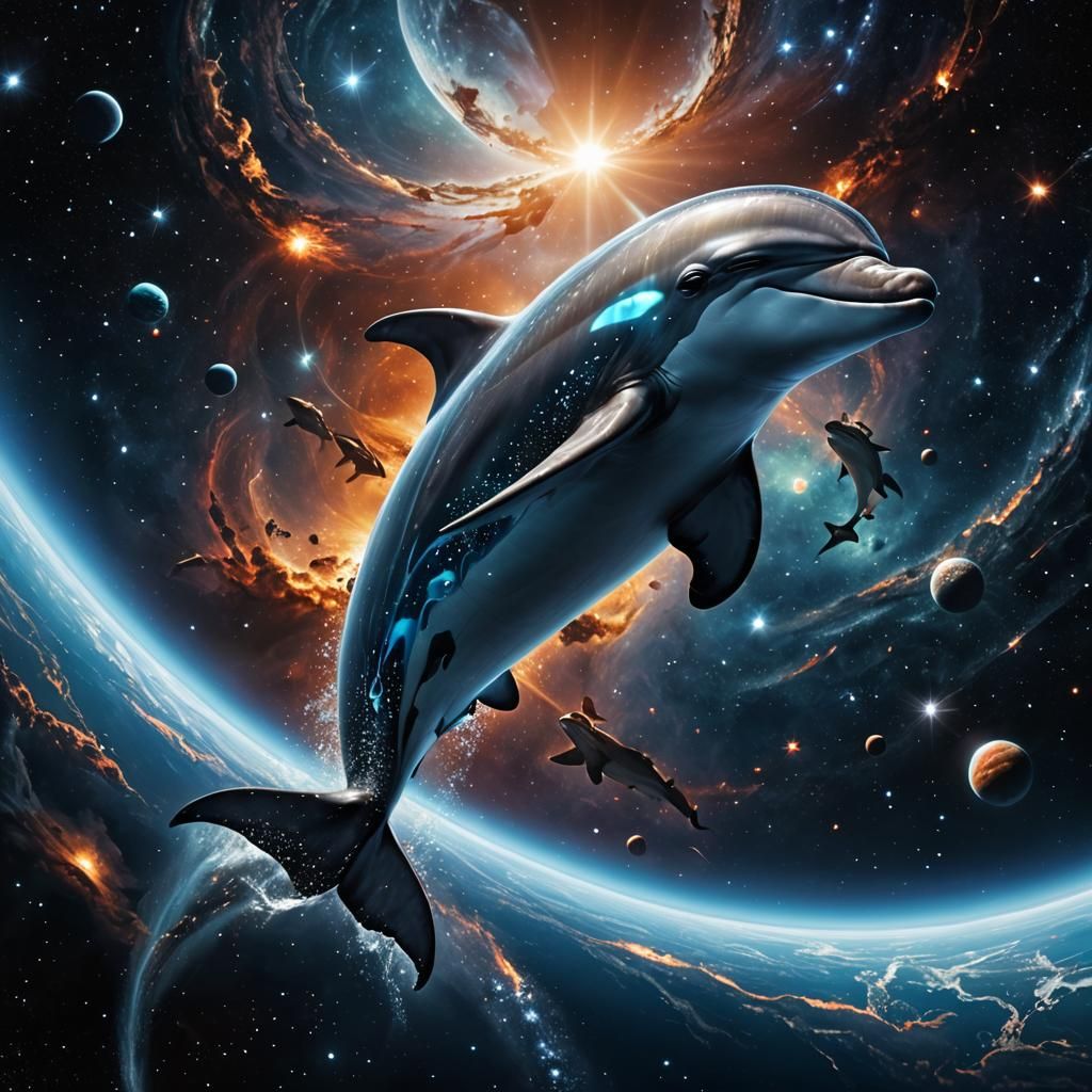 Hyperrealistic Celestial Dolphin in Space