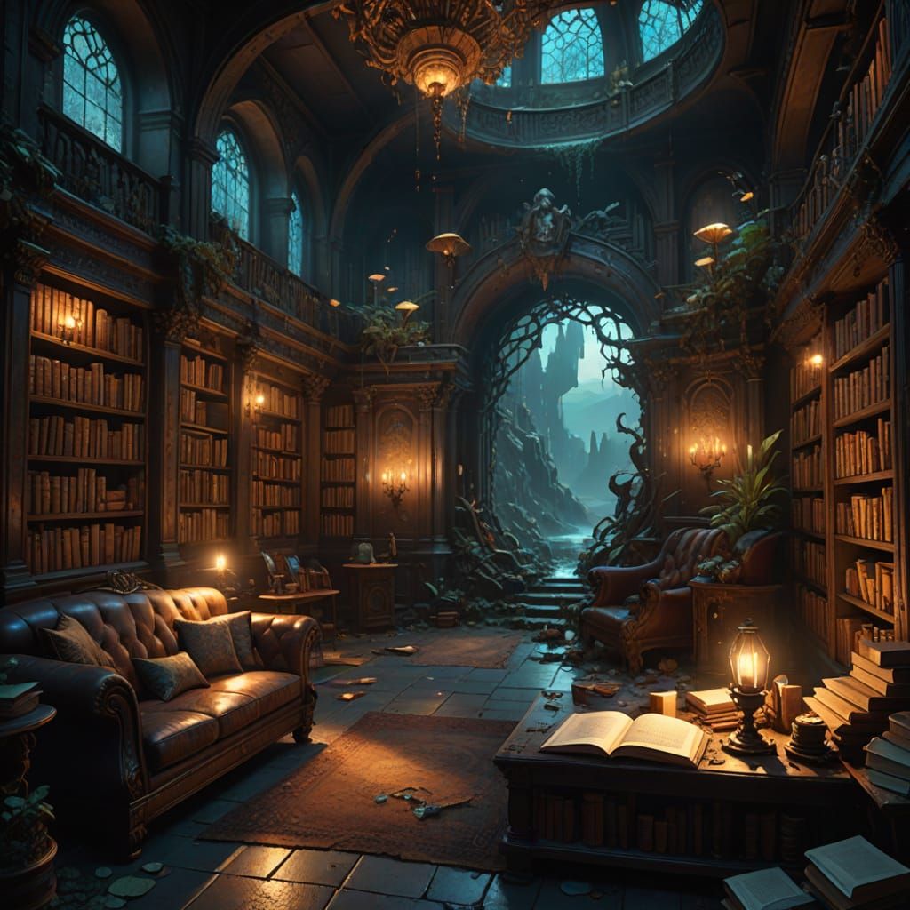 A secret reading sanctuary hidden within a vast, library ful...