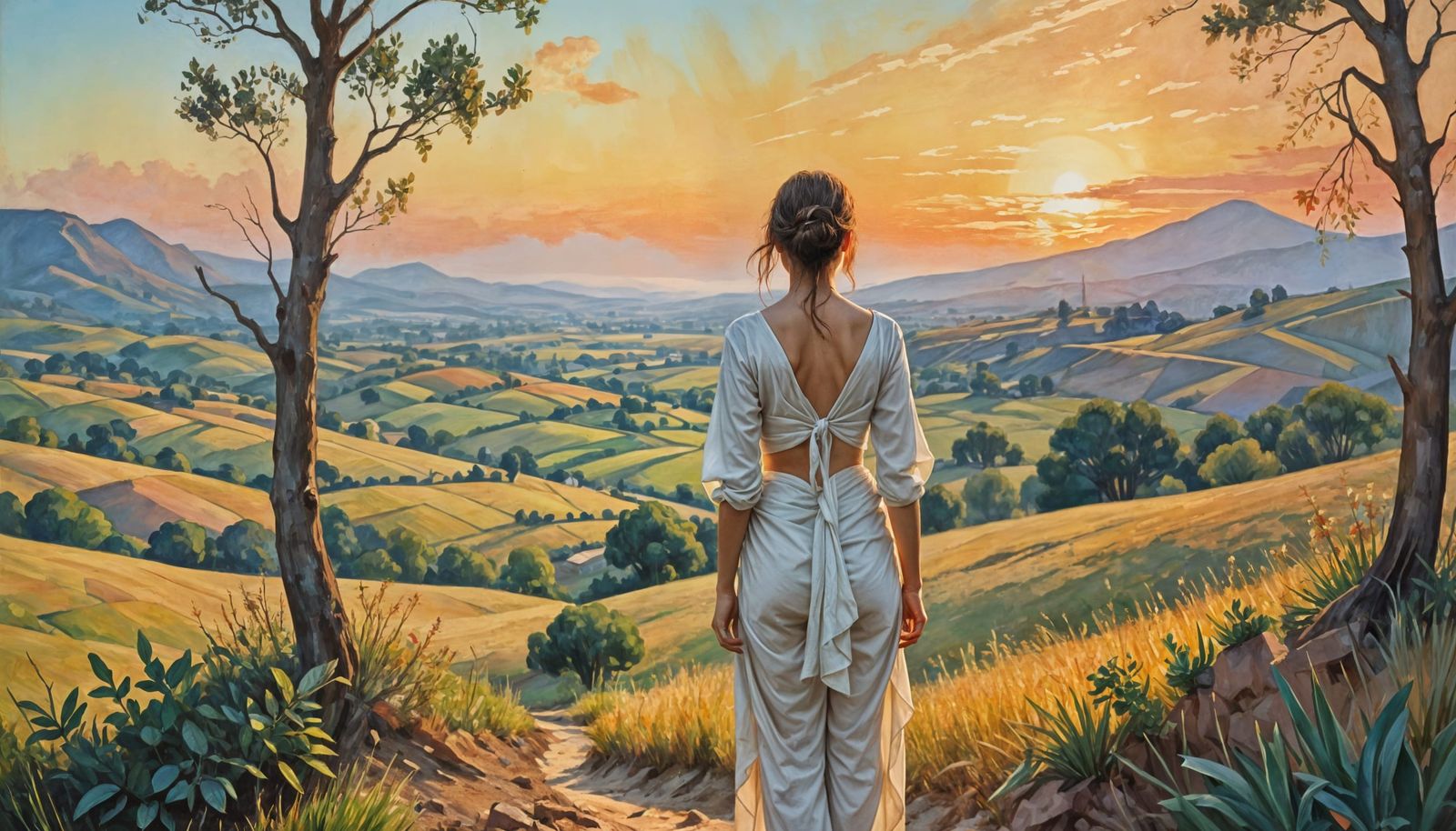 Indian Landscape at Dawn in Cézanne, Monet, Picasso Style