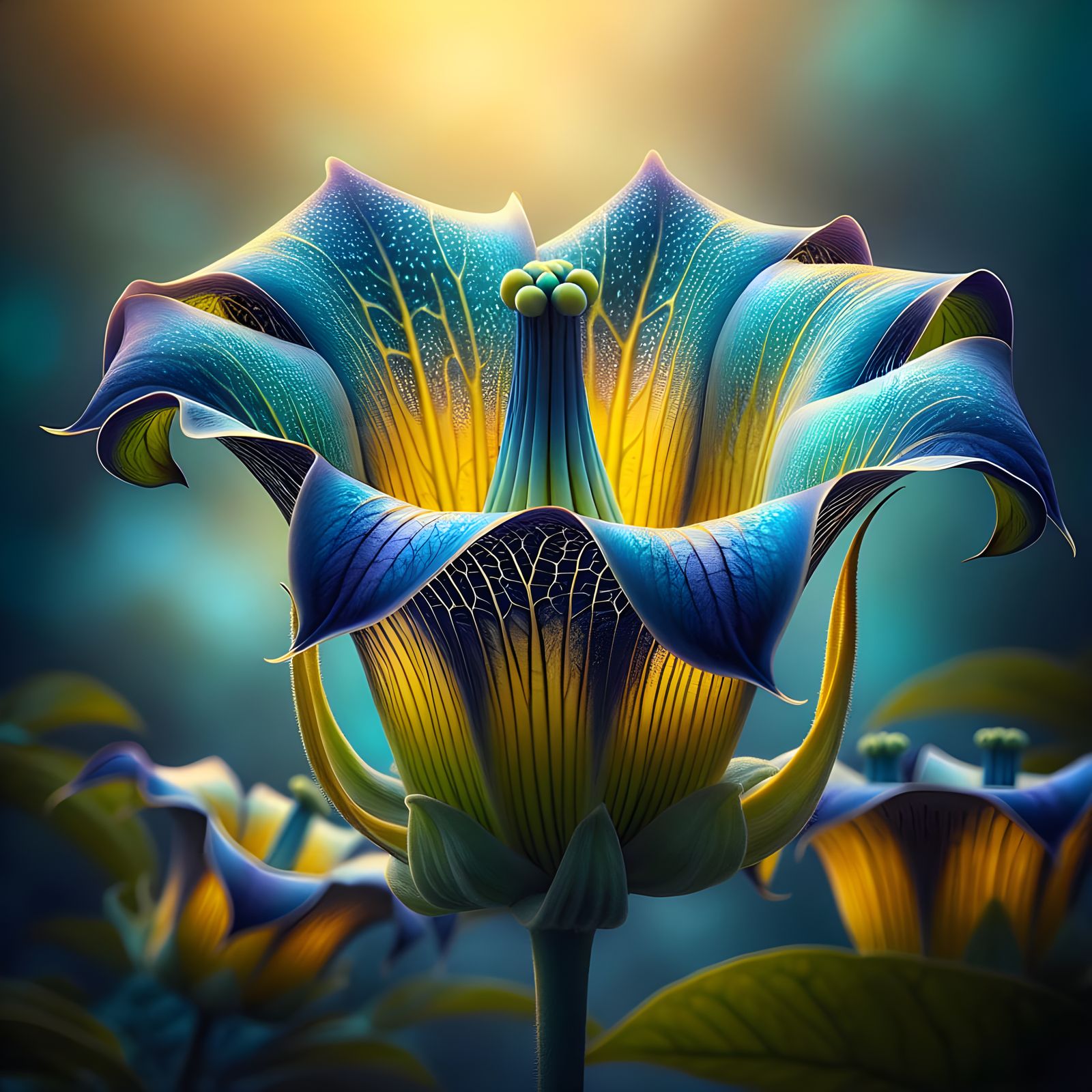 Butterfly Cup Plant Close-Up: Blue and Golden Yellow