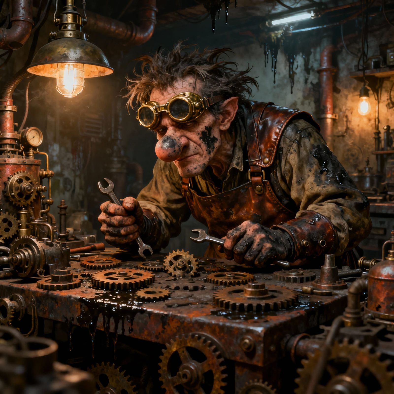 Steampunk Inventor in Gritty Workshop