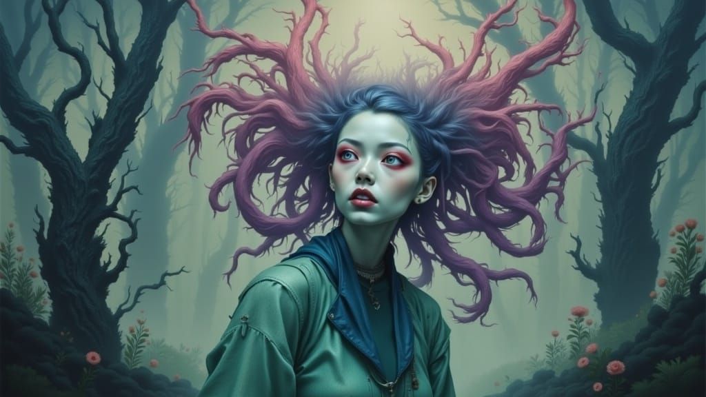 Visionary Portrait in Vermillion Verdigris Violet