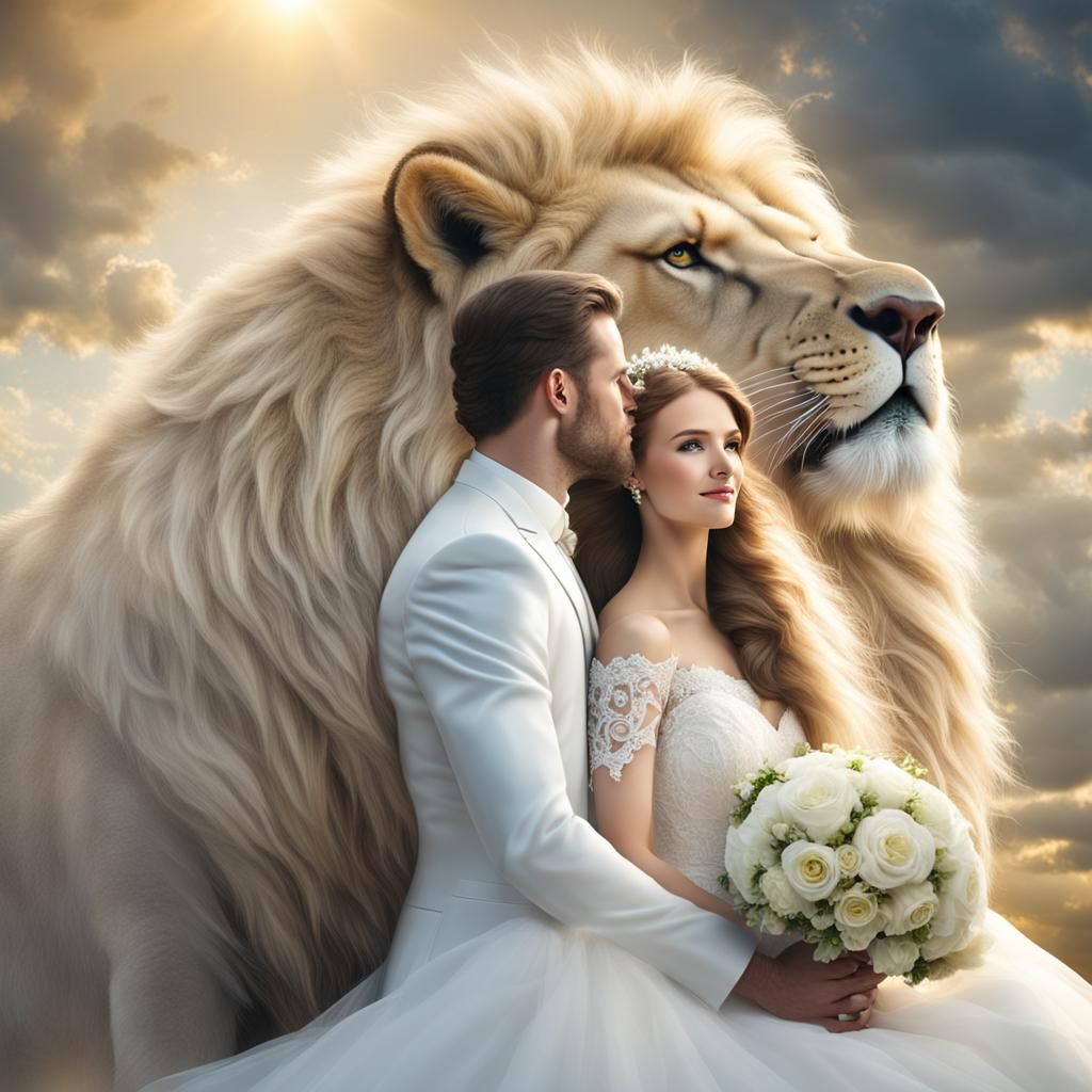 Bride, Groom and Lion in Divine Sunshine