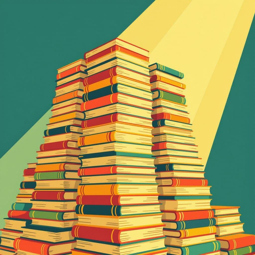 Vibrant Book Stack Poster with Mid-Century Modern Design