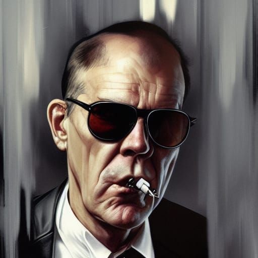 Hunter S Thompson Portrait in Hyperdetailed Art Nouveau Styl...