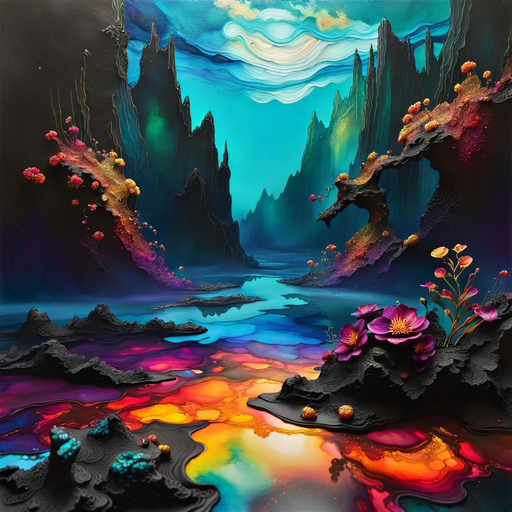 Rainbow Canvas with Golden Filigree in VR Art Style