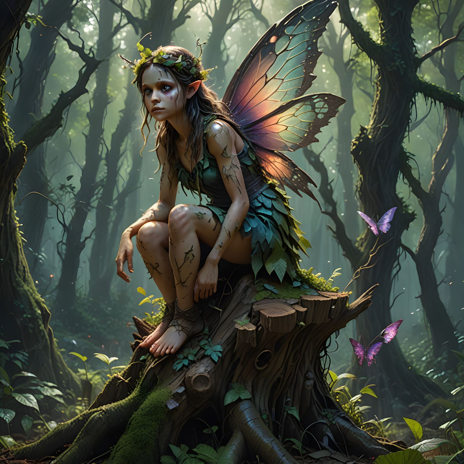 Creepy Fairy in Overgrown Forest: Digital Art