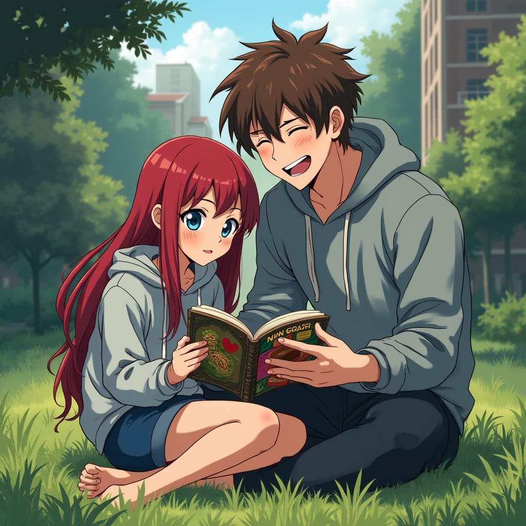 Whimsical Anime Portrait of Friendship in Urban Decay