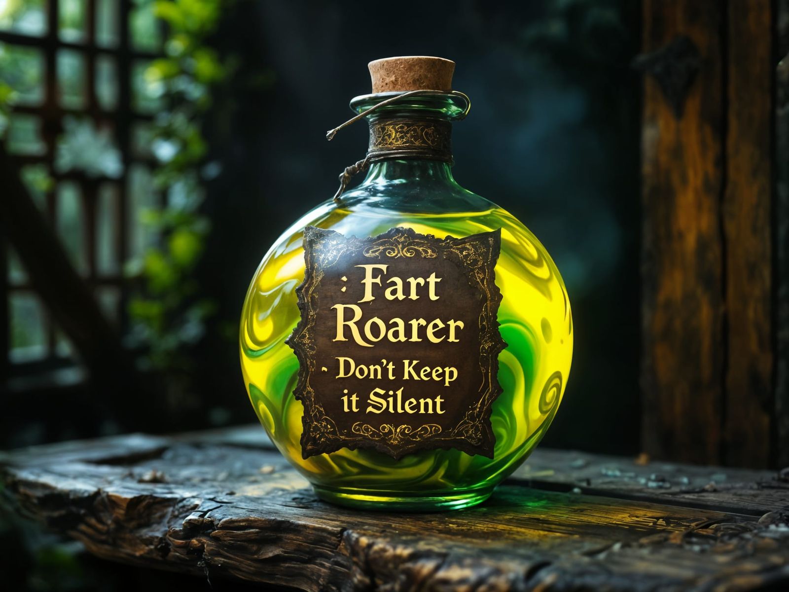 Fart Roarer Potion Bottle in Celtic-Inspired Fantasy Style