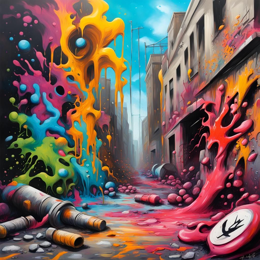 Battlefield Scene in Graffiti Art Style