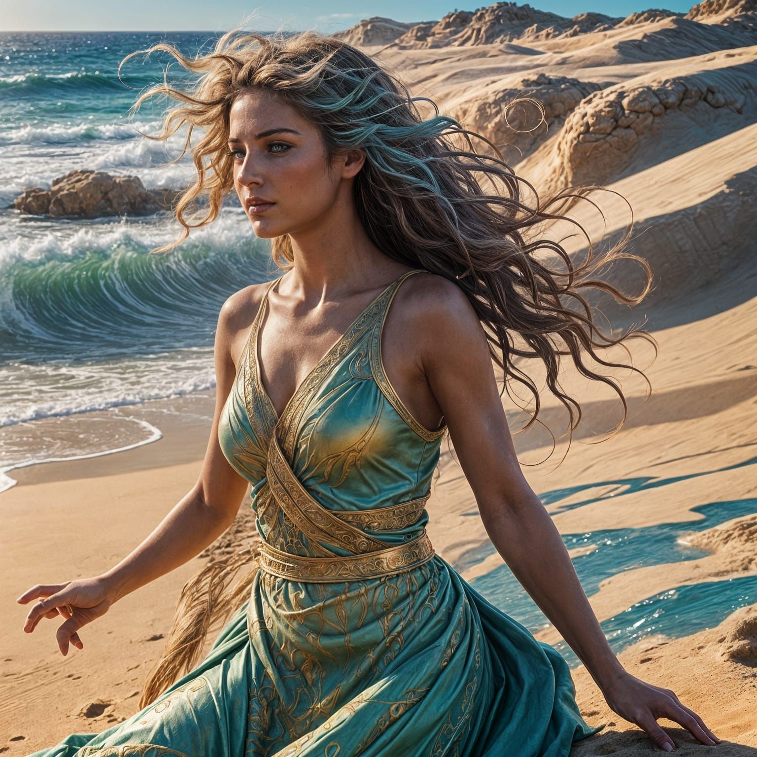 Greek Woman Sand Sculpture in Paradise: Digital Art