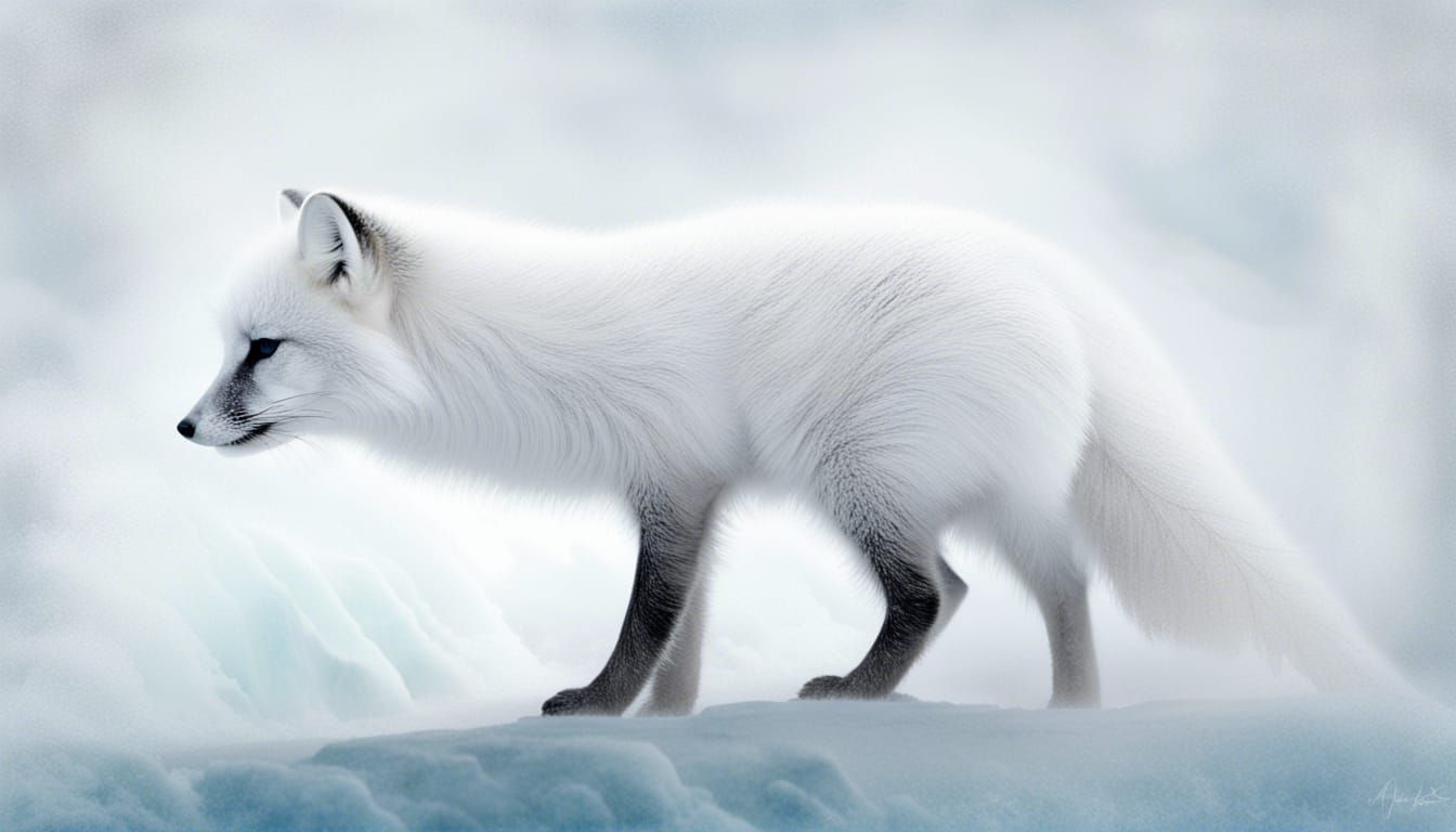 Arctic Fox Walks into Blizzard in Pastel Art