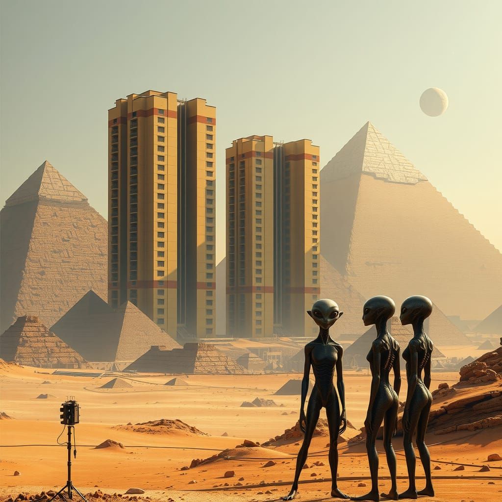 Futuristic Post-Apocalyptic Apartments Tower Above Ancient P...