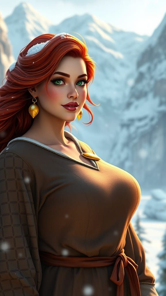 Warm and Inviting Fantasy Character in a Snowy Landscape