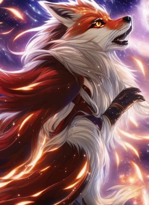Anime Fox with Fireworks in Astral Starlit Dojo