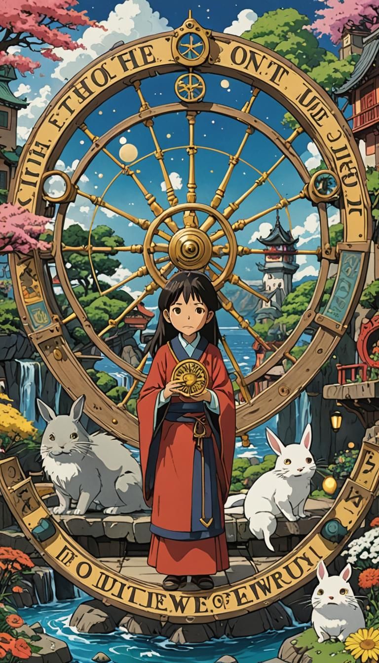 Wheel of Fortune Tarot in Ghibli Style