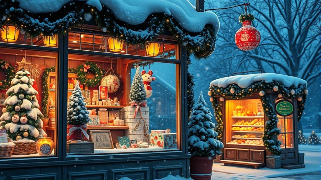 Winter Wonderland Christmas Shop in Cozy, Peaceful Detail
